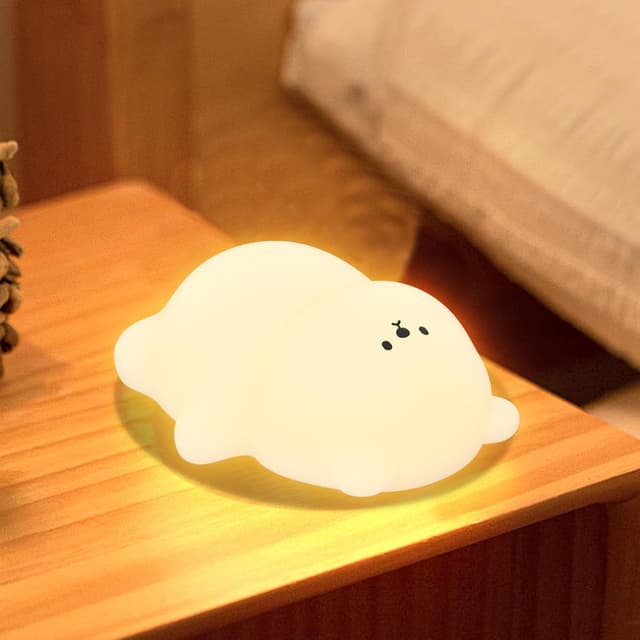 Detalle de Smiling Shark Mignon LED veilleuse enfants en forme d’ours, tactile, rechargeable 1200mAh, 3 niveaux, RGB et timer