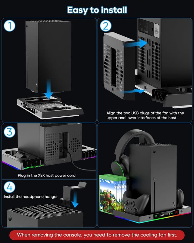 Detalle de MENEEA Upgraded Cooling Fan Charging Station for Xbox Series X (Dual Controller Dock + Cooler Stand, RGB Lights)