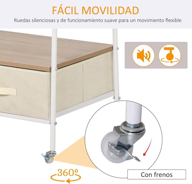 Detalle 2 de HOMCOM Perchero Metálico con Ruedas y Estantes