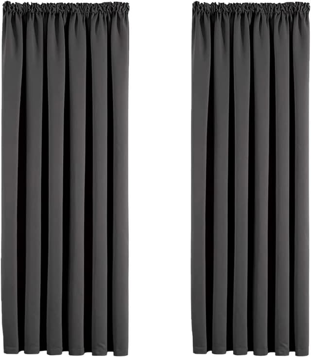 Detalle de Aspire Homeware Grey Blackout Pencil Pleat Curtains (2 Panels) – 66x54 inch, thermal insulated with tiebacks