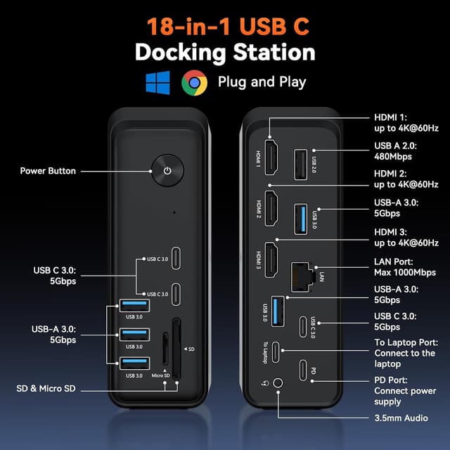 Thumbnail 1 de TobenONE 18-in-1 laptop docking station 3 monitors