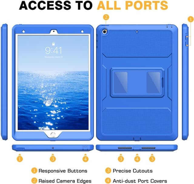 Thumbnail 6 de MoKo Stoßfeste Schutzhülle für iPad 7/8/9 (10,2 Zoll) inkl. Displayschutz & Ständer – Blaue Welle