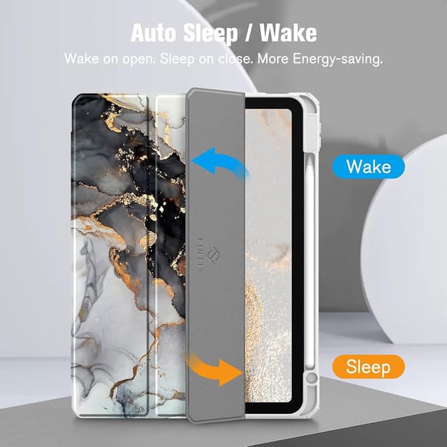 Detalle de FINTIE Hybrid Case for iPad Air 11-inch (M4/M3/M2) – shockproof slim clear acrylic cover with Pencil holder, cloudly marble