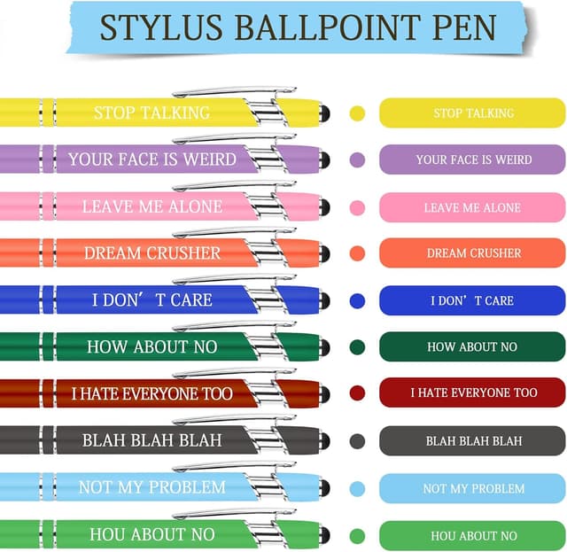 Detalle de AUAUY Quotes Pens 10-Pack Ballpoint Pens with Stylus Tip (Black Ink)