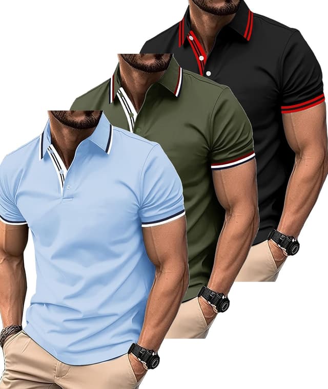 Detalle de SwissWell set 3 polo da uomo traspiranti a manica corta (95% poliestere + 5% spandex)