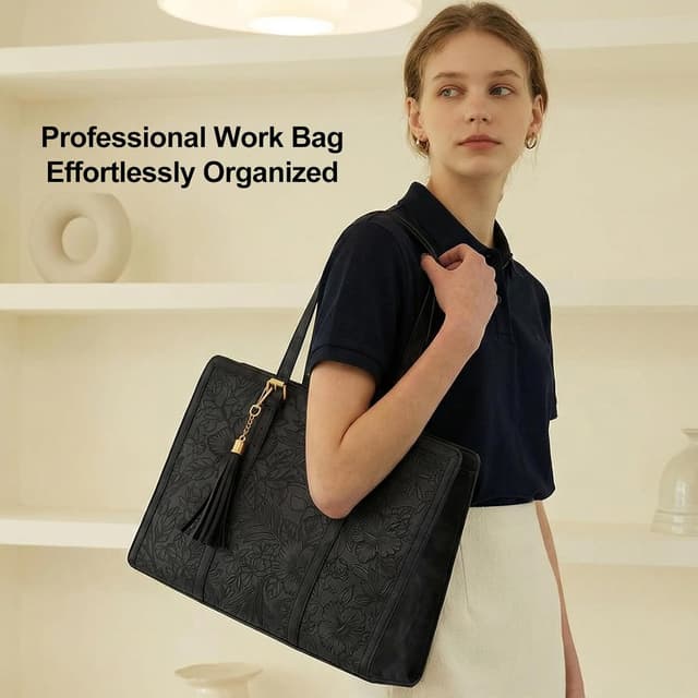 Thumbnail 6 de LOVEVOOK Vintage Leather Laptop Bag for Women (15.6-inch) with Clutch Pouch