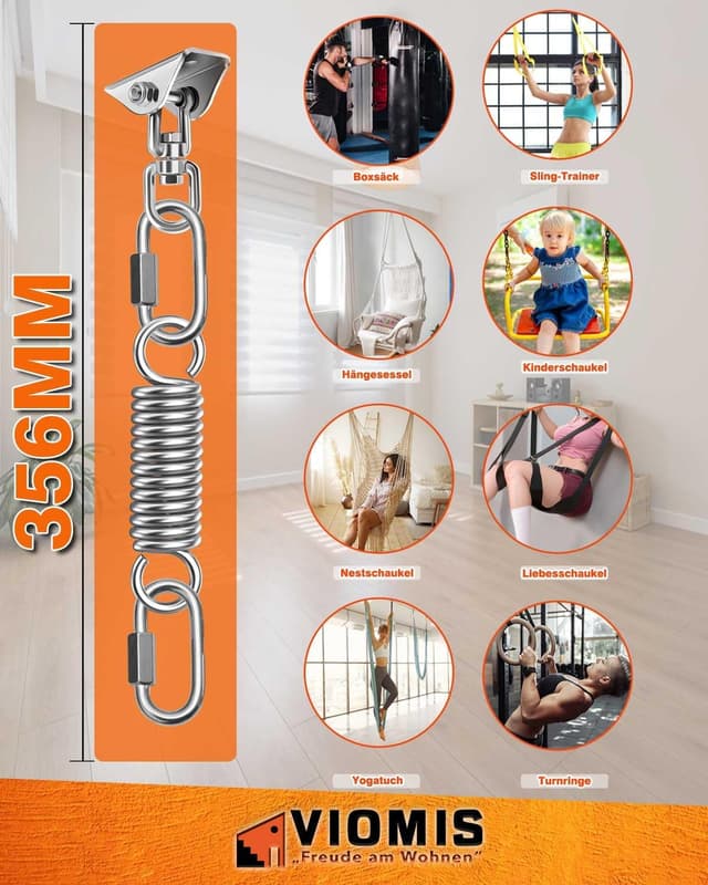 Detalle de Viomis Deckenhaken Komplettset mit 360° Drehhalterung & Schwingfeder (bis 450 kg)