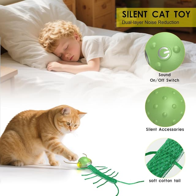 Detalle de PUHOHUN balle de jeu automatique interactive pour chat d’intérieur (3 vitesses, silencieux, USB-C) – Vert