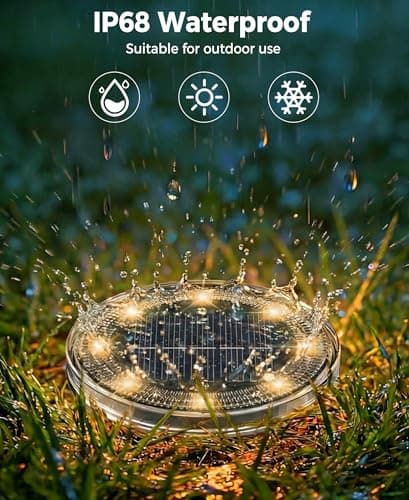 Detalle de LOTMOS 12 paquetes de luces solares LED empotrables para jardín (8 LED, blanco cálido) IP68