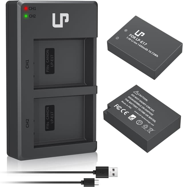 Detalle de LP LP-E17 Battery Charger Pack (2-Pack 1450mAh) with Dual Slot Charger for compatible LP-E17 DSLR cameras