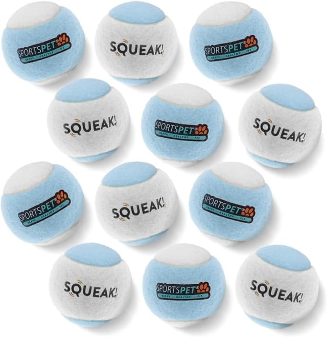 Detalle 2 de SPORTSPET Squeak Tennis Balls for Dogs (12-pack, 64mm) – extra bouncy, floats, non-toxic