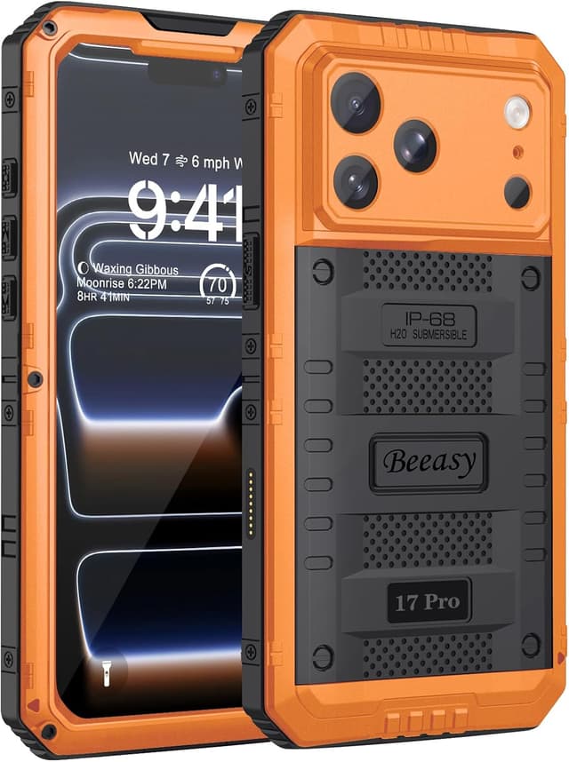 Detalle de Beeasy Robust Series iPhone 17 Pro case (IP68, military-grade protection, orange)