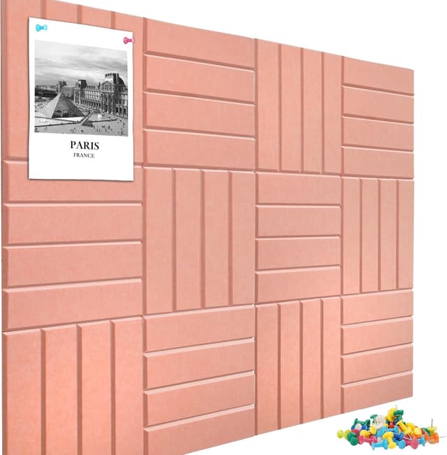 Detalle de 12 Pack Felt Cork Board Tiles (120x90cm) with Push Pins & Removable Adhesive Tabs – Pink