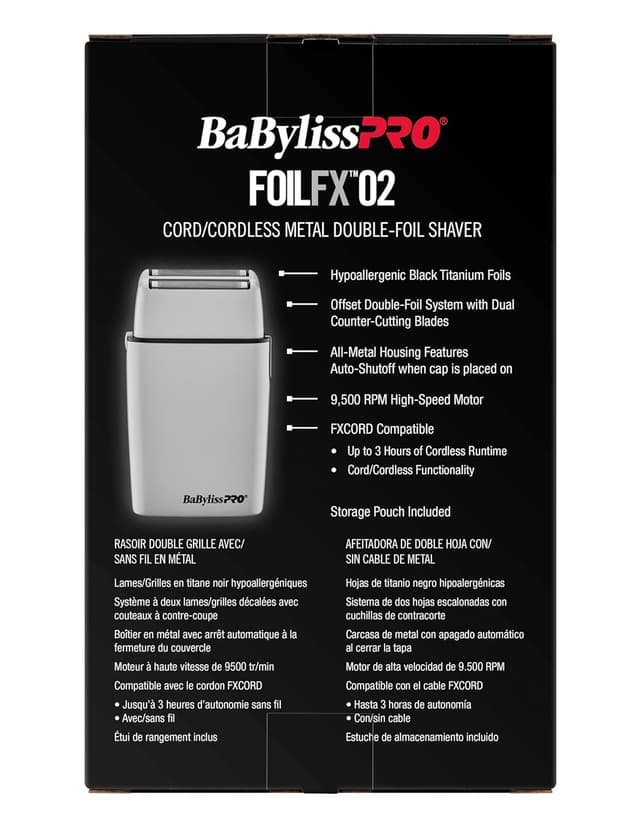 Detalle 2 de BaBylissPRO METALFX Double Foil Shaver — Cordless Travel 1️⃣🪒