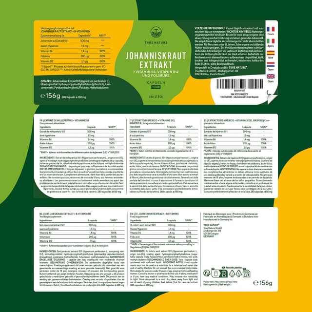 Thumbnail 6 de Johanniskraut Kapseln hochdosiert (TRUE NATURE) – 240 Kapseln für ca. 8 Monate