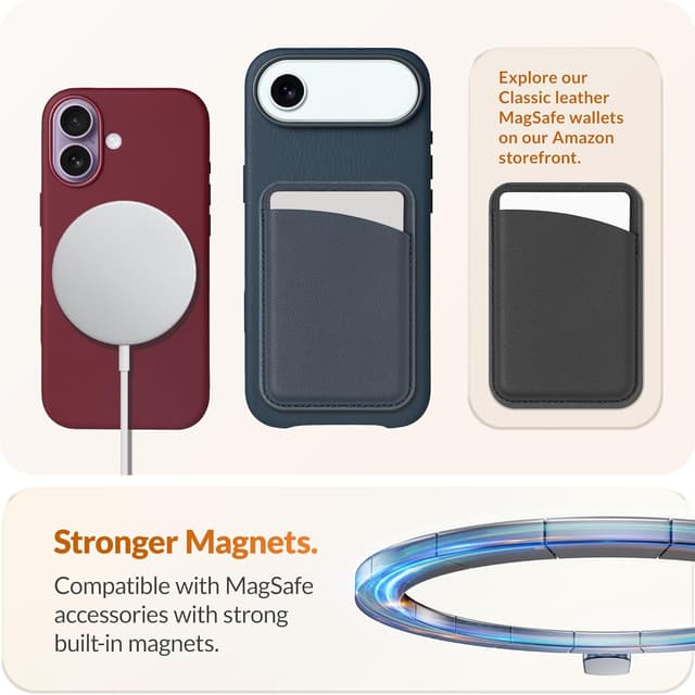 Detalle de LONLI Classic Gold-Rated Leather Case for iPhone Air (Wine) with Camera Control & MagSafe compatibility