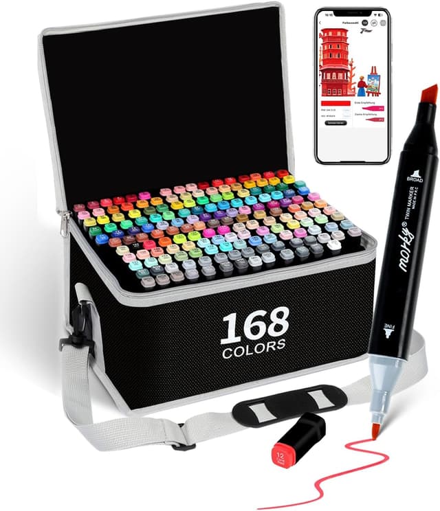 Thumbnail 6 de HornedDragon 204 Farben Alkoholmarker mit App – Twinmarker mit Doppelspitze (Meißel & Feine Spitze)