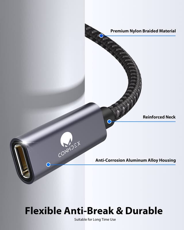 Detalle de CONMDEX USB‑C Verlängerung 0,3 m (USB 3.2 Gen 2, 10Gbit/s, 100 W) für Typ‑C Geräte & 4K/60