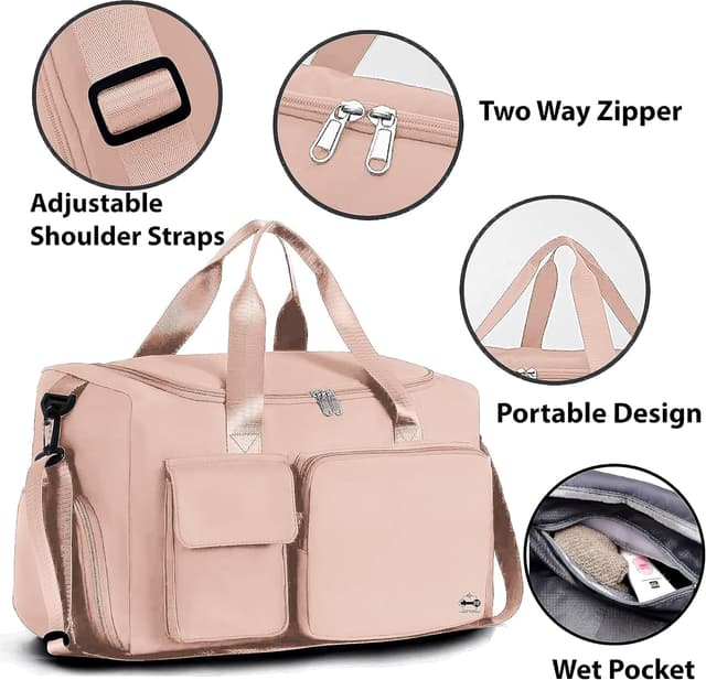 Detalle de CarryFitness Sports Gym Bag Duffle Bag with Shoes Compartment, Waterproof Weekend Bag (Pink) 37L