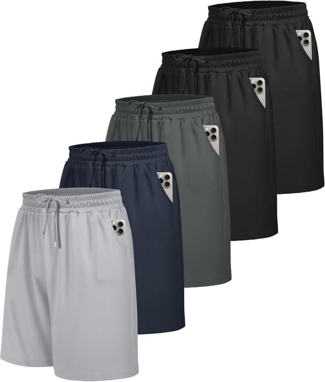 Detalle de BOOJO 5-Pack Gym Shorts for Men with Pockets (breathable, quick-drying)