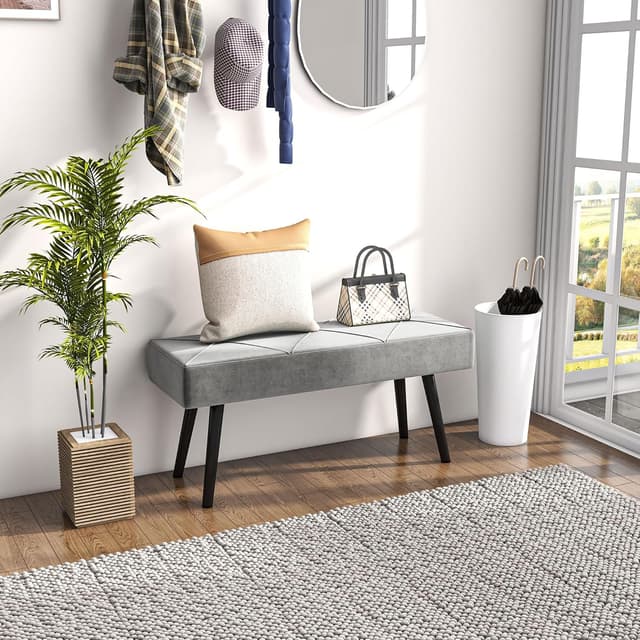Thumbnail 6 de HOMCOM BancBout de lit Banquette Velours Gris 100x36x45 cm