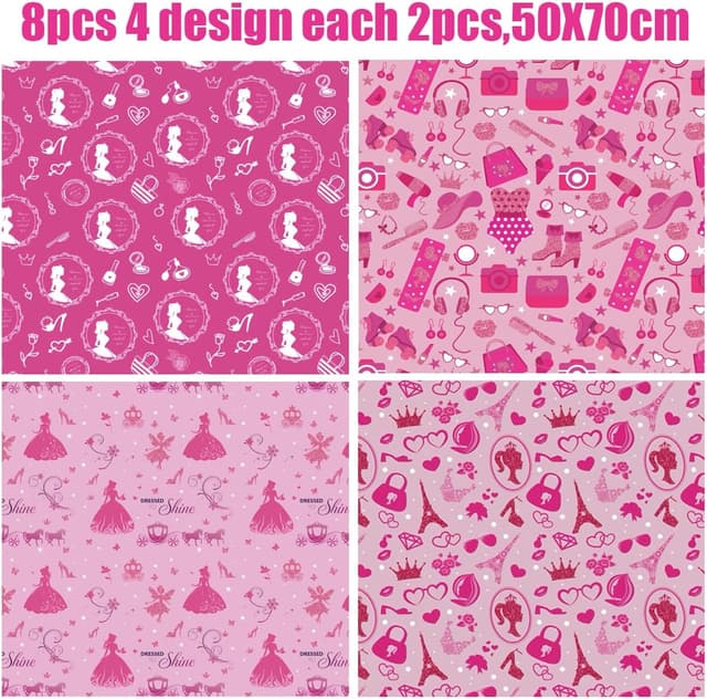 Thumbnail 1 de 8 Sheets Pink Princess Wrapping Paper 50x70cm