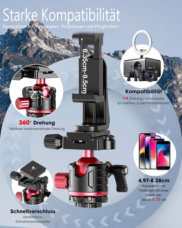 Thumbnail 4 de CAMBOFOTO 188 cm Kamerastativ mit Kugelkopf 🎥