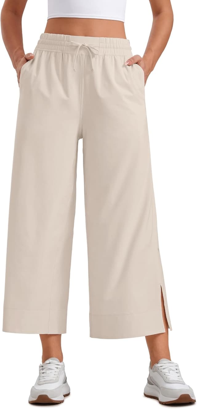 Detalle de CRZ YOGA Pantalon Capri léger à jambe large femme taille haute décontracté