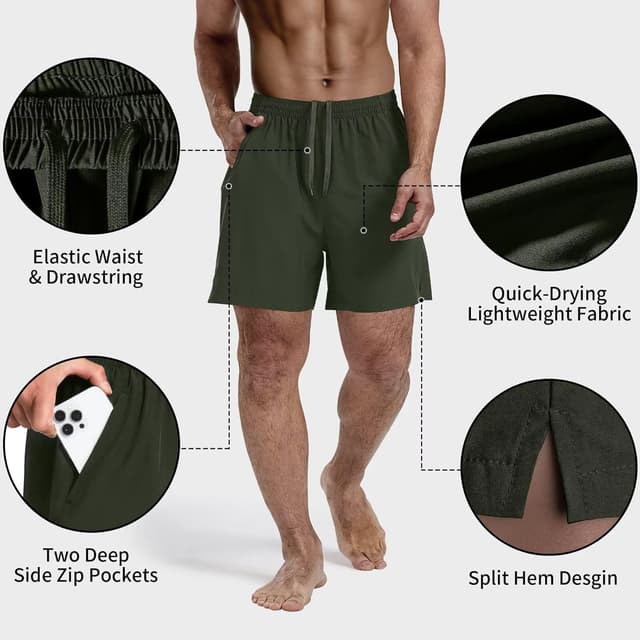 Detalle de FIONECA 3-Pack Men’s Athletic Running Shorts (5-Inch) with Quick-Dry Stretch Fabric & Zip Pockets