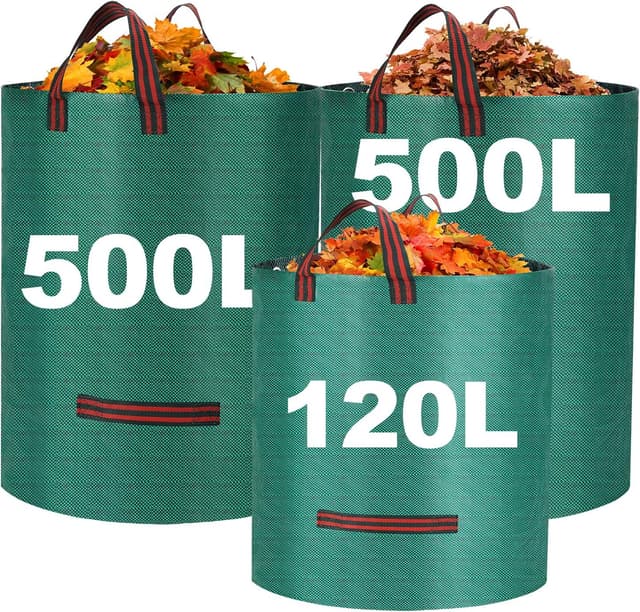 Detalle de Heavy Duty Garden Waste Bags with Handles (2x 500L + 1x 120L) – Reusable Waterproof Yard Sack