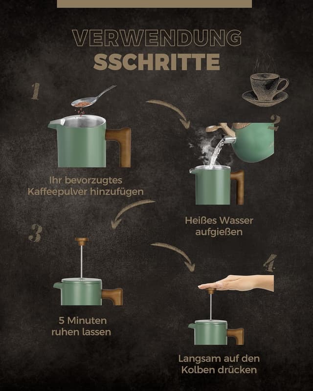 Thumbnail 6 de Poliviar French Press Kaffeebereiter Flatland (Grün) JX2020-FPN-DE – 1 Liter für bis zu 8 Tassen