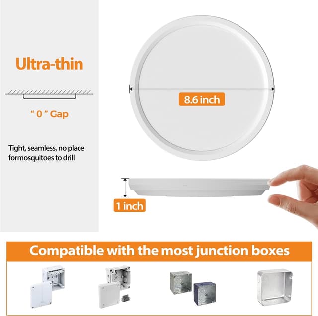 Thumbnail 6 de slochi LED-Deckenleuchte flach 18W, Ø22 cm, 3 Lichtfarben (3000/4000/6500 K) – IP44 für Bad & Flur