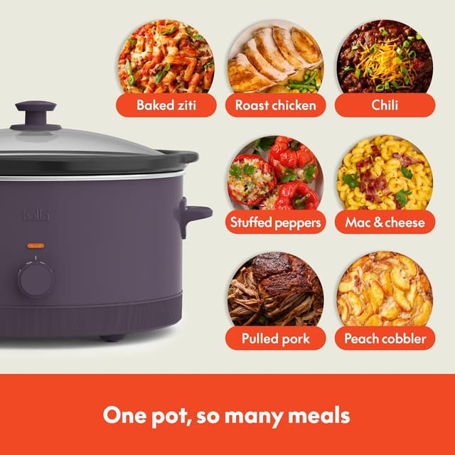 Detalle de bella 6.0 Qt Manual Slow Cooker in Plum (Ceramic Nonstick, 3 Heat Settings)