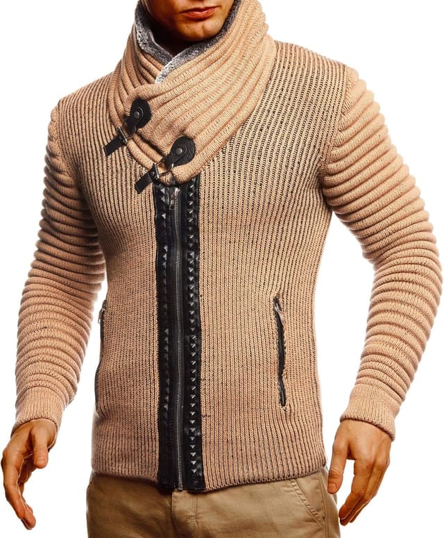 Detalle de Leif Nelson LN5165 pour hommes – cardigan veste/pull en maille style hoodie biker matelassé