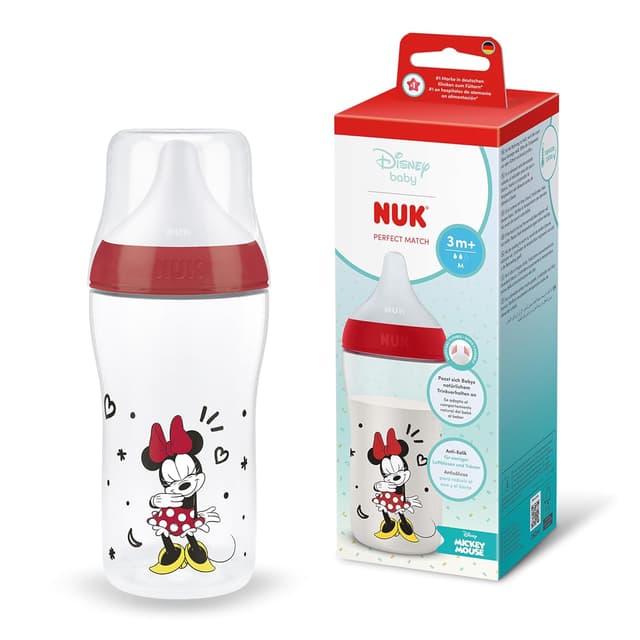 Detalle de NUK Perfect Match Babyflasche (3+ Monate, 260 ml) Anti-Kolik mit Temperature Control Anzeige – Minni Maus