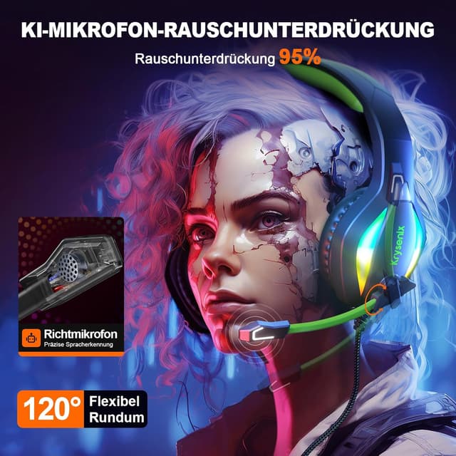 Detalle de Krysenix PG1 Gaming Headset mit RGB und Noise‑Cancelling Mikrofon