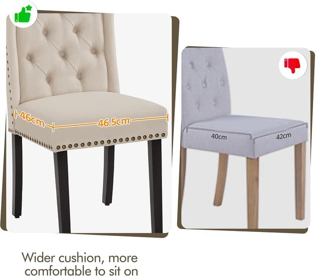 Detalle de Yaheetech Upholstered Button Tufted Dining Room Chairs (Set of 2) with Nailhead Trims and Solid Legs, Beige