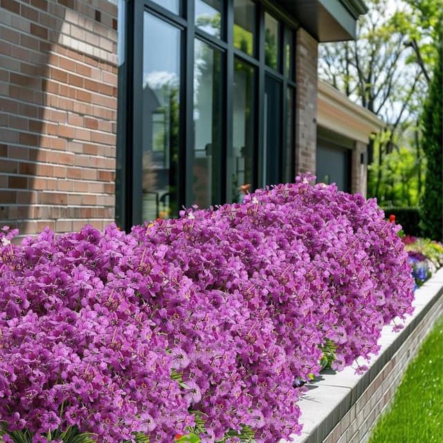 Detalle de Satefello 20 Bundles UV-Resistant Artificial Flowers for Outdoor Planters (Purple)