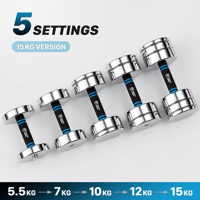 Detalle 2 de Northdeer Steel Ultracompact Adjustable Chrome Dumbbells (2.5kg–25kg) with Foam Handles