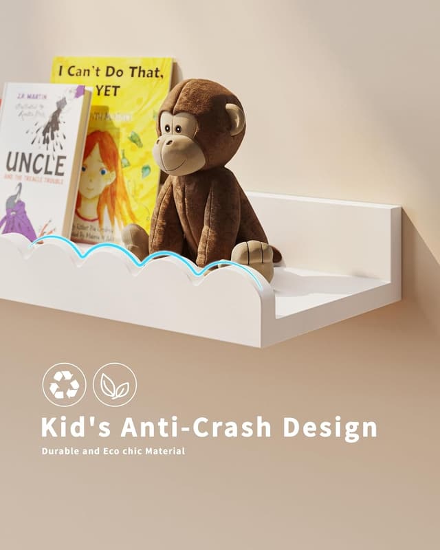 Detalle de Shario Nursery Book Shelves 4-Pack White Floating Scalloped Wall Shelves for Kids