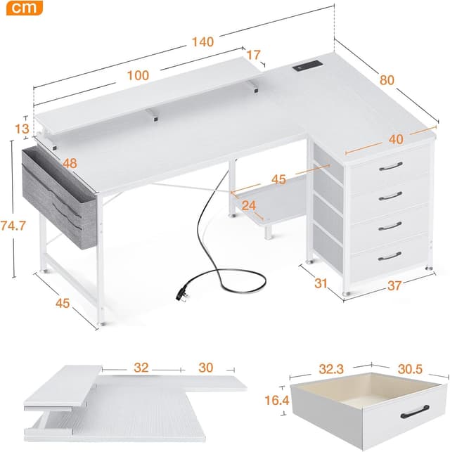 Detalle de ODK Corner Desk 140x80cm L-Shaped