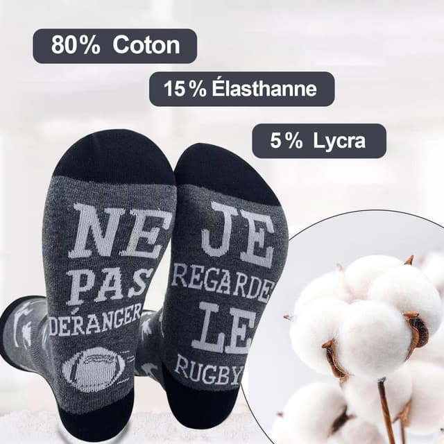 Detalle 2 de PLAYFUL SMILE chaussettes humour homme 43-46 (rugby) : idée cadeau pour papa, grand-père et ado