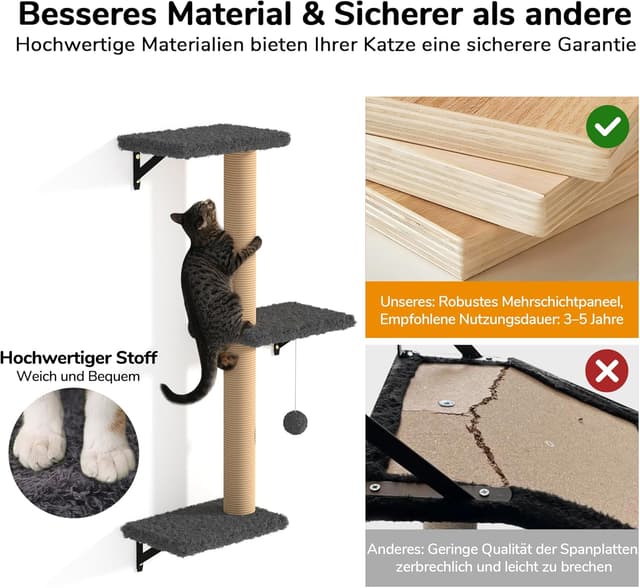 Detalle 2 de FUKUMARU Kletterwand Katzen Set (10-teilig) – Wand-Katzenmöbel mit Katzenbrücke, Katzenhaus & Hängematte bis 18 kg