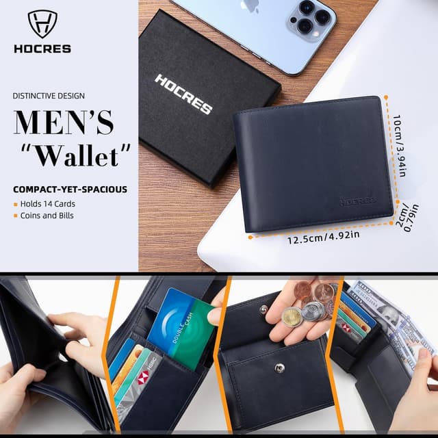 Detalle 2 de HOCRES mens RFID leather slim wallet 12.5cm