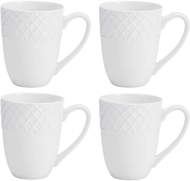 Detalle de Mikasa Trellis 16-Piece Bone China Dinnerware Set in White (Plates, Bowls, and Mugs)