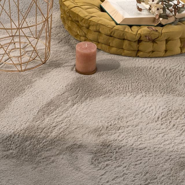 Detalle de TT Home Shaggy Tapis haut-poil peluche 140x200 cm beige 100% polyester