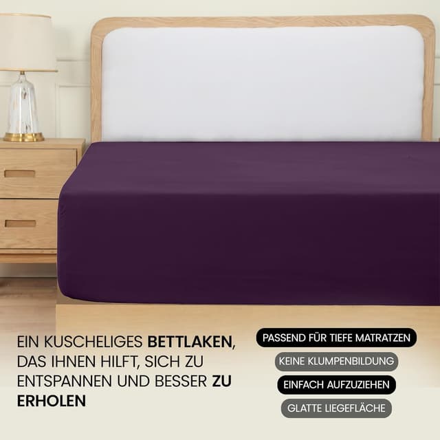 Detalle 2 de Utopia Bedding Spannbettlaken 140x200 cm in Lila – Gebürstete Polyester-Mikrofaser mit 35 cm Taschen tiefe