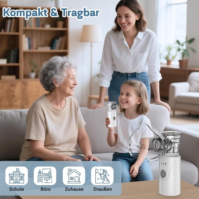 Thumbnail 6 de Tragbares Nigecue Inhalationsgerät (Vernebler-Set) mit Mundstück, 2 Masken und USB-C Akku