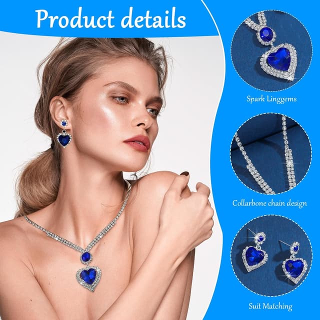 Detalle de LjFrexia Hochzeit Schmuck-Set für Damen (2-teilig) mit Herz-Kristall-Anhänger und Ohrsteckern