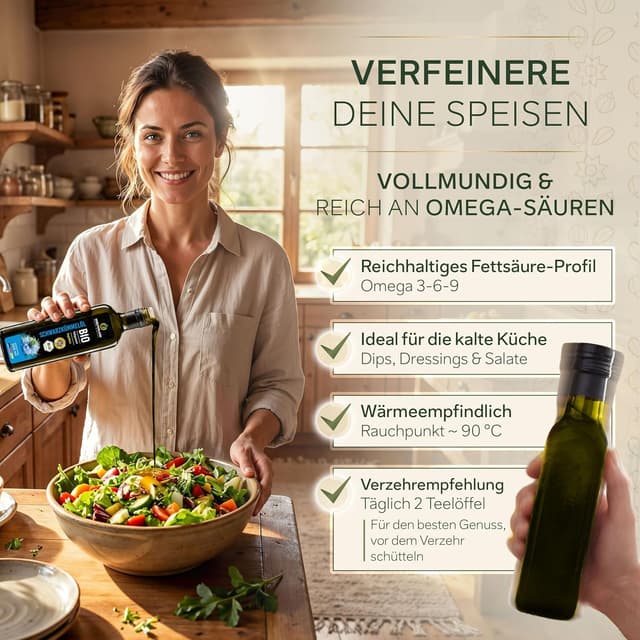 Detalle 2 de Kräuterland Schwarzkümmelöl Bio (500 ml) – kaltgepresst, ungefiltert, 1. Pressung